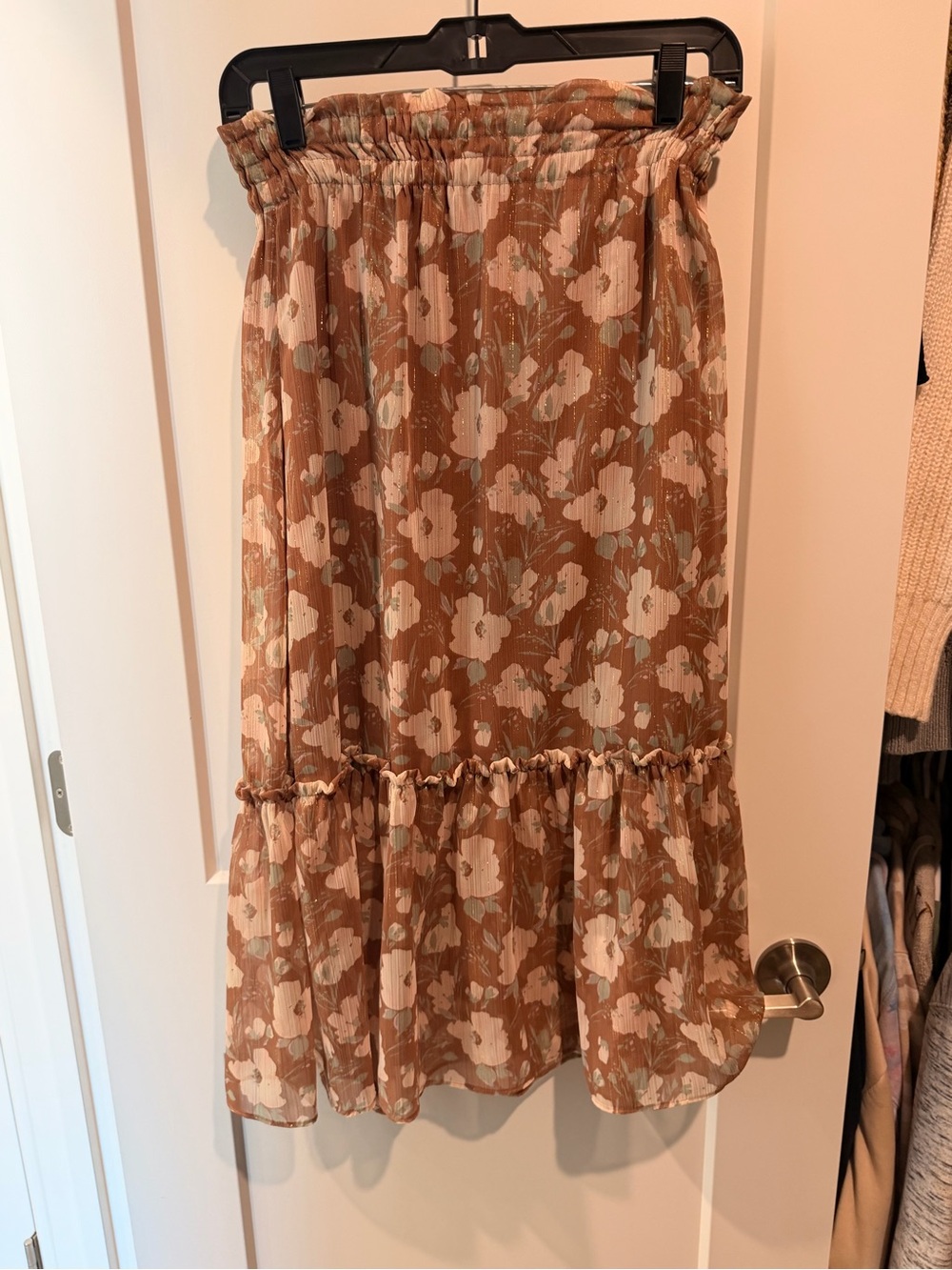 LC Lauren Conrad Brown Floral Tiered Midi Skirt
